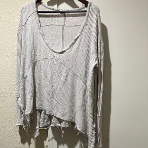 Light Gray Distressed Long-Sleeve Women's Top